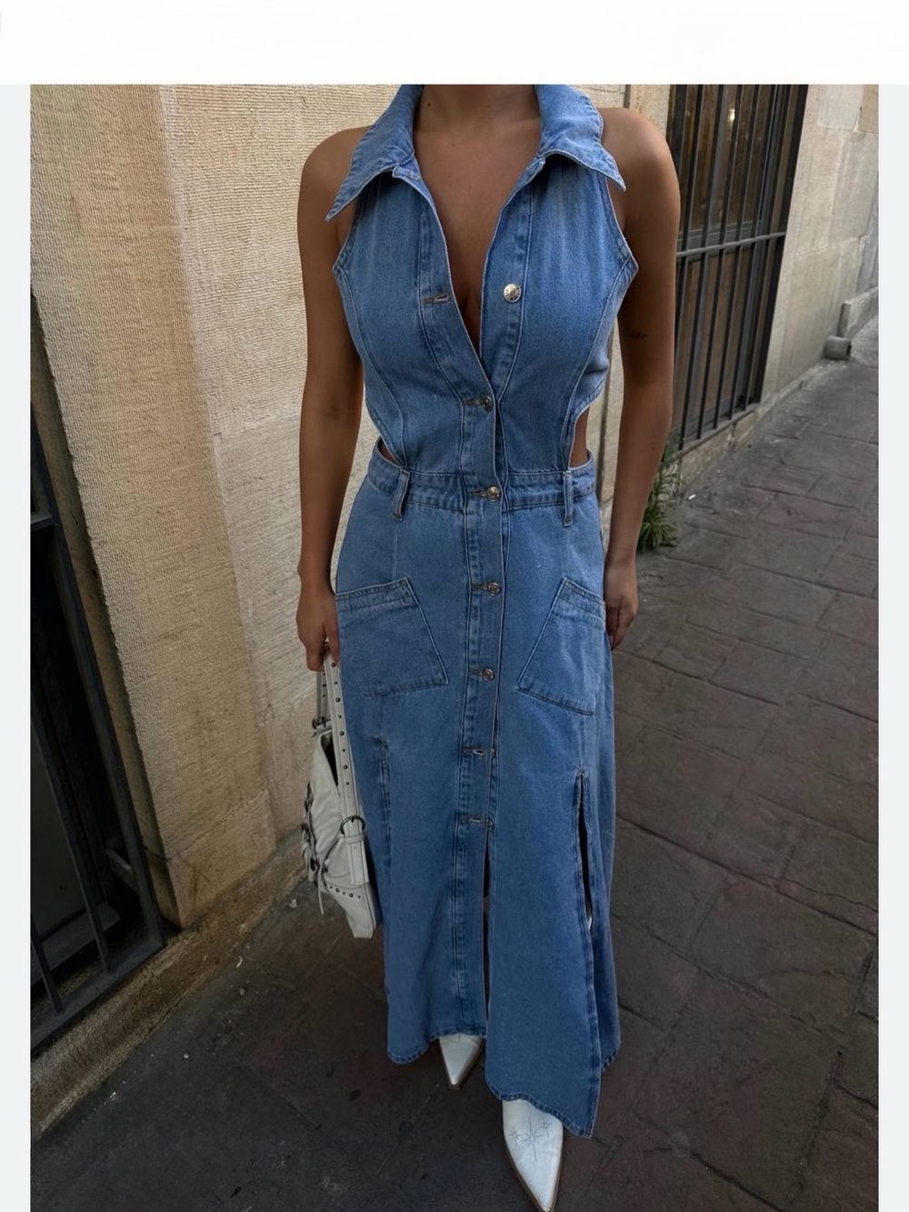 Denim Maxi Button-Front Dress Jeans - Blue